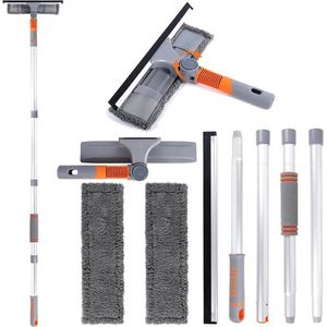Professionele raamwisserreiniger, 2-in-1 douchewisser met 58-162 cm verlengstang, telescopische ramenwasser met buigbare kop, Glasreinigingsgereedschap voor Hoge Ramen Binnen en Buiten