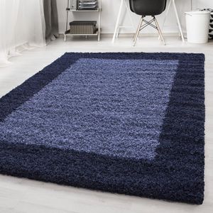 Blauw Tapijt Hoogpolig Vloerkleed Kader - 120x170cm- Modern - Woonkamer - Salon - Slaapkamer - Eetkamer