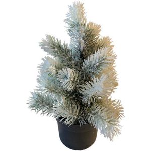 Kerstboompje met LED verlichting - Groen / Wit - Kunststof - h 28 cm