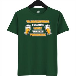 DudeWaarschuwing! De Laatste Nacht | Vrijgezellenfeest Cadeau Man - Groom To Be Bachelor Party - Grappig Bruiloft En Bruidegom Bier Bier Shirt - T-Shirt - Unisex - Bottle Green - Maat S