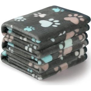 Pluche deken, zeer zacht, voor honden/katten, 3-delig, pootmotief, grijs, S (60 x 40 cm