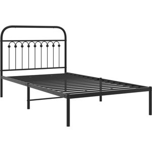 vidaXL - Bedframe - met - hoofdbord - metaal - zwart - 100x190 - cm