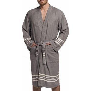 Hamam Badjas Krem Sultan Dark Grey - XS - unisex - hotelkwaliteit - sauna badjas - luxe badjas - dunne zomer badjas - ochtendjas