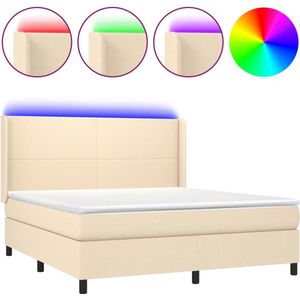 vidaXL - Boxspring - met - matras - en - LED - stof - crèmekleurig - 160x200 - cm