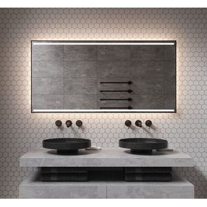 Badkamerspiegel met directe en indirecte verlichting, verwarming, instelbare lichtkleur, dimfunctie en mat zwart frame 140x70 cm