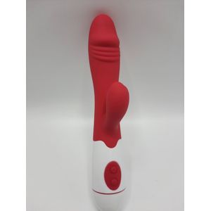 Erodit® Tarzan dildo vibrator- Bunny Vibrator-Geribbelde eikel stimulatie clitoris- g-spot - Anaal prostaat vibrators voor mannen- vibrators voor vrouwen -Rood, 19,5 cm- excl batterij- Sex speeltjes- Erotiek- Seksspeeltjes voor koppels