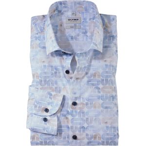 OLYMP - Level 5 Overhemd Stretch Extra Lange Mouw Print Lichtblauw - Heren - Maat 43 - Slim-fit