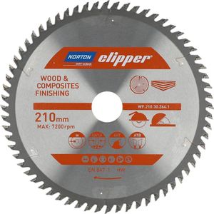 Norton Clipper Hout en Composiet - Zaagblad ATB Finishing - 210mm - 64 tanden - Voor Cirkelzagen en Afkortzagen