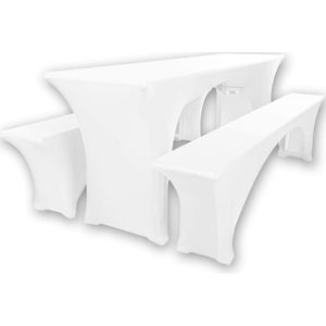 Biertafelhoezen, set van 3, van stretch-materiaal, voor biertafels van 70 cm of 50 cm breed, met keurmerk Öko-Tex Standard 100, wit, 50 x 220 cm
