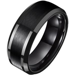 Wolfraam heren ring zwart geborstelde streep 8mm-22mm