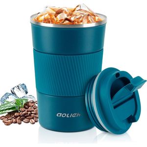 Thermobeker, koffiebeker met lekvrij deksel, thermobeker, isolatiebeker, roestvrij staal, reismok, koffiemok om mee te nemen, voor warm en koud water, koffie en thee (380 ml, blauw)