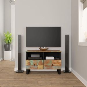 The Living Store Tv-meubel Industrieel - 70 x 33 x 46 cm - Massief gerecycled hout - Zwart frame