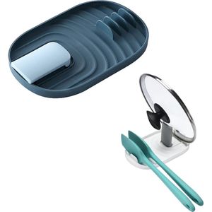 Consumerce® Multifunctionele Keukengerei Houder en Pandekselhouder – Blauw - Spatelhouder – Pan Deksel – Pannen – Pandeksel – Spatel – Spatelpot Aanrecht – Lepelpot – Lepel – Lepelmat – Lepellegger – Keuken – Keukengerei – Keukengereihouder - Pot