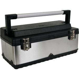 Perel Gereedschapskoffer, RVS, met aluminium handgreep, verwijderbare inlegbak, metalen sluitingen, 590 x 280 x 255 mm