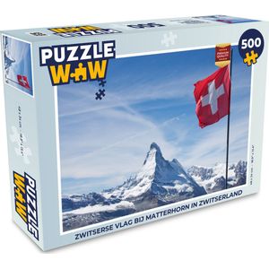 Puzzel Zwitserse Vlag bij Matterhorn in Zwitserland - Legpuzzel - Puzzel 500 stukjes