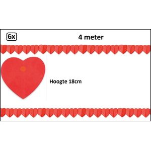 6x Slinger hartjes 4 meter papier - Liefde valentijn trouwen huwelijk verliefd hart thema feest carnaval