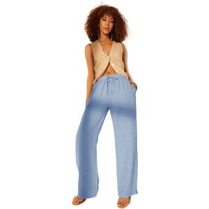 Trendyol Beige Broek Van 100% Linnen, Elastische Taille, Hoge Taille, Wijde Pijpen Twoss24Je00249