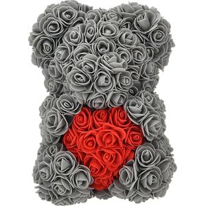 Tobeyz Rozenbeer Grijs 30 cm in Luxe giftbox | meer dan 250 bloemen hartjes op roze Teddybeer | Cadeaus voor liefde, moeders, jubilea, verjaardagen, Valentijnsdag, Moederdag | Love Teddybeer | Grijs Beertje in Cadeaubox