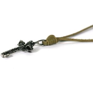 IbizaMen KIDS - leer veter bruin vintage edelstaal sleutel kroon - verstelbaar in nek - 40-60cm