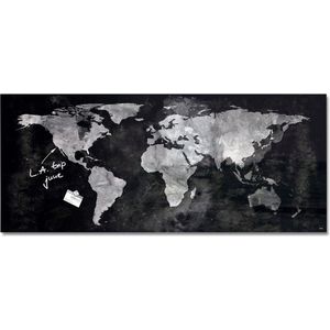 Sigel glasmagneetbord - Artverum - 130x55cm - zwart wereldkaart - SI-GL246