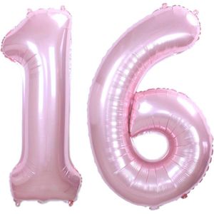 Ballon Cijfer 16 Jaar Roze Verjaardag Versiering Cijfer Helium Ballonnen Roze Feest Versiering 86 Cm Met Rietje
