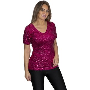 Pailletten topje - shirt - Pink/Fuchsia/Donker roze - Maat XXL - Maat 46/48 - Disco - Toppers 2025