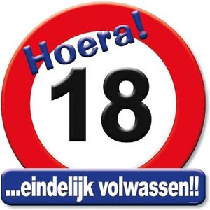 Hulde stopbord 18 jaar 50 x 50 cm - Feestartikelen/versiering verjaardag leeftijden - Verkeersbord