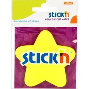 Stick'n Sticky ster notes - 70x70mm, 50 memoblaadjes, neon geel