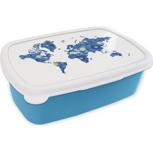 Broodtrommel Blauw - Lunchbox - Brooddoos - Wereldkaart - Van Gogh - Sterrennacht - 18x12x6 cm - Kinderen - Jongen