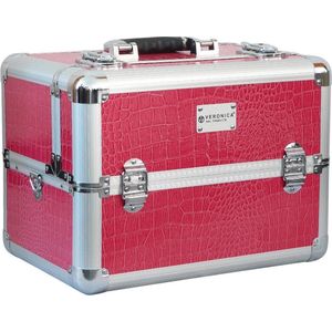 Veronica NAIL-PRODUCTS - Aluminium beautycase - Croco roze - 3 vaks - Draagriem en afsluitbaar - LED UV Nageldroger / uithardingslamp of nagelfrees past.