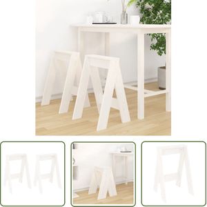 The Living Store Barkrukken - Grenenhout - 40 x 40 x 60 cm - Set van 2 - Wit