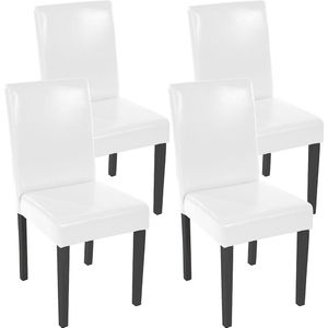 Cosmo Casa Set van 4 Eetkamerstoelen - Keukenstoelen - Kunstleer - Wit - Donkere Poten - 90 cm x 43 cm x 56 cm