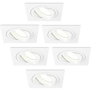 Ledvion Set van 6 LED Inbouwspots Sevilla, Wit, 5W, 4000K, 92 mm, Dimbaar, Vierkant, Badkamer Inbouwspots, Plafondspots, Inbouwspot Frame