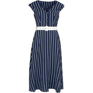 Voodoo Vixen Flare jurk -L- Stripe Wide Collar Midi Donkerblauw