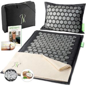 Acupressuurmat met kussen, doek en tas voor massage en ontspanning van nek en schouders
