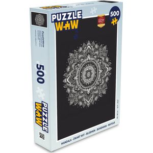 Puzzel Mandala - Zwart wit - Bloemen - Bohemian - Natuur - Legpuzzel - Puzzel 500 stukjes
