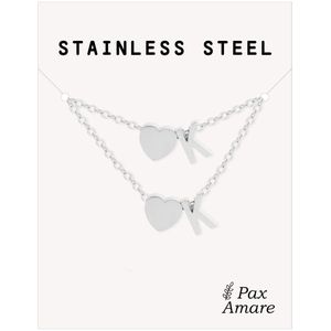 Initiaal Ketting & Armband set met Letter K Zilverkleurig - Stainless Steel - Met letter & Hartje! - Naam Ketting Cadeau - Sieraden Set op Kaartje - Pax Amare