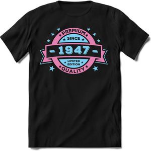1947 Premium Quality | Feest Kado T-Shirt Heren - Dames | Licht Roze - Licht Blauw | Perfect Verjaardag Cadeau Shirt | Grappige Spreuken - Zinnen - Teksten | Maat 3XL