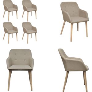 vidaXL Eetkamerstoelen 4 st stof en massief eikenhout beige - Eetkamerstoel - Eetkamerstoelen - Eetkamer Stoel - Eetkamer Stoelen