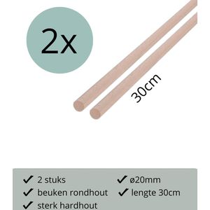 Macramé stokken 30cm - 2 stuks - ø20mm - Beukenhout / Rondhout - houten stokken - macramé hanger