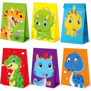 Dino Geschenkzakjes - 18 Stuks Papieren Zakjes voor Kinderverjaardag met Dinosaurus Stickers