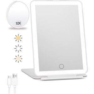 Oplaadbare Make-up Spiegel met Verlichting en 10x Vergroot - Draagbare Reis Spiegel met 80 LED en 2000 mAh