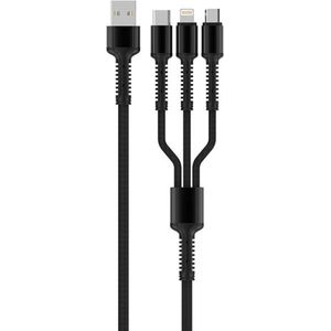 USB kabel Oplaadkabel - 3 in 1 - Snellader - Apple Lightning / USB-C / Micro USB kabel - Oplader Snoer iPhone / Samsung / Huawei / Nokia / Motorola / Xiaomi