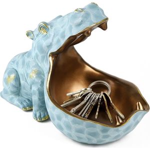 Schaal nijlpaard, hars sleutelhouder figuur, grote mond nijlpaard standbeeld tafeldecoratie, moderne sleutelschaal voor hal, woonkamer, kantoor, geschenken, decoratie, groen-klein