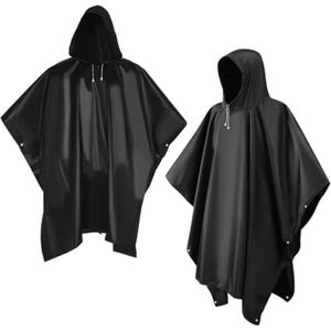 2 stuks EVA-regenjas, herbruikbare regenjas, regenponcho met capuchon voor volwassenen, lichte regencape, regenbescherming, regenjas voor fietsen, wandelen, kamperen, reizen, voor dames en heren