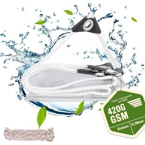 Transparant Waterdicht Afdekzeil, met Ogen 420 g/m² 2 x 3 m PVC Zeil Topkwaliteit, Tuinmeubelen, Planten, Paviljoen, Balkon