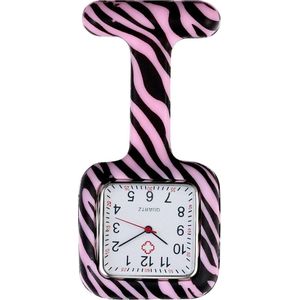 Fako® - Verpleegstershorloge - Zusterhorloge - Verpleegster Horloge - Siliconen Vierkant Print - Zebra Roze