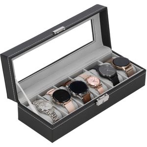 Springos Horlogedoos - Horlogebox - Horlogeopberger - Suède - Zwart - Grijs - 6 Horloges