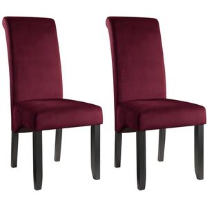 Set van 2 stoelen DELINA - Gewatteerd fluweel en poten hout - Bordeaux L 46 cm x H 104 cm x D 66 cm