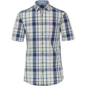 Redmond regular fit overhemd - korte mouw - chambray - blauw geruit - Strijkvriendelijk - Boordmaat: 41/42